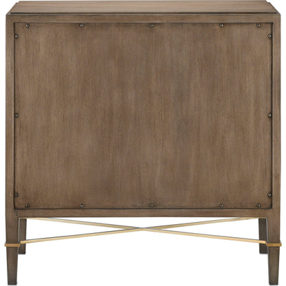 Verona Chanterelle Chest by Currey and Company in chanterelle, coffee, champagne. Made from mahogany, brass, iron in a transitional style.