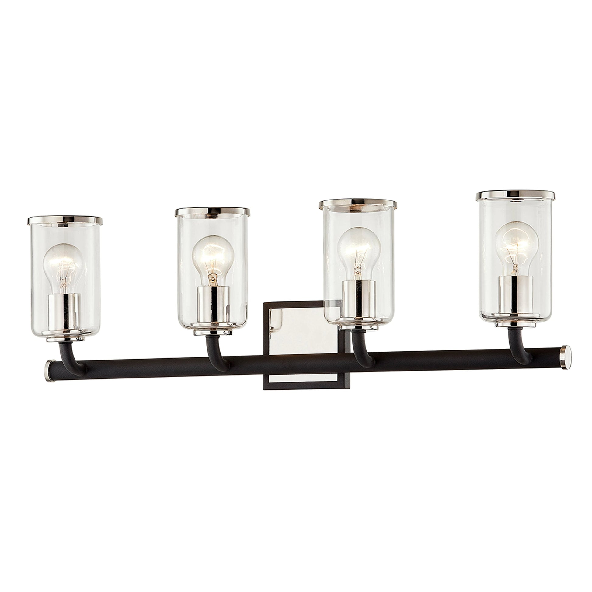 Aeon 4 Light Vanity Light by Troy in carbide blk, pol nickel. Made from hand worked iron in a modern style.