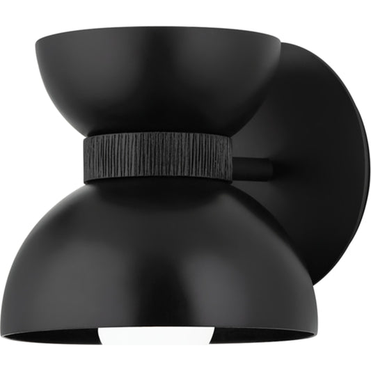 Pomona Wall Sconce by Troy in soft black, textured black. Made from steel iron in a modern style.