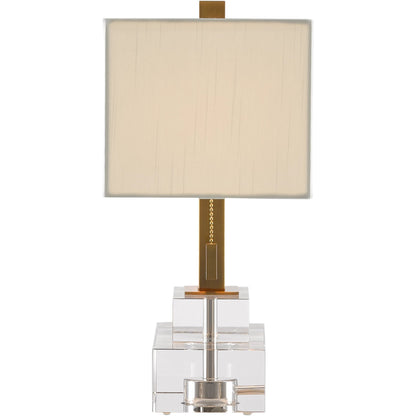 Chiara Table Lamp by Currey and Company in clear, antique brass. Made from optic crystal, metal in a transitional style.