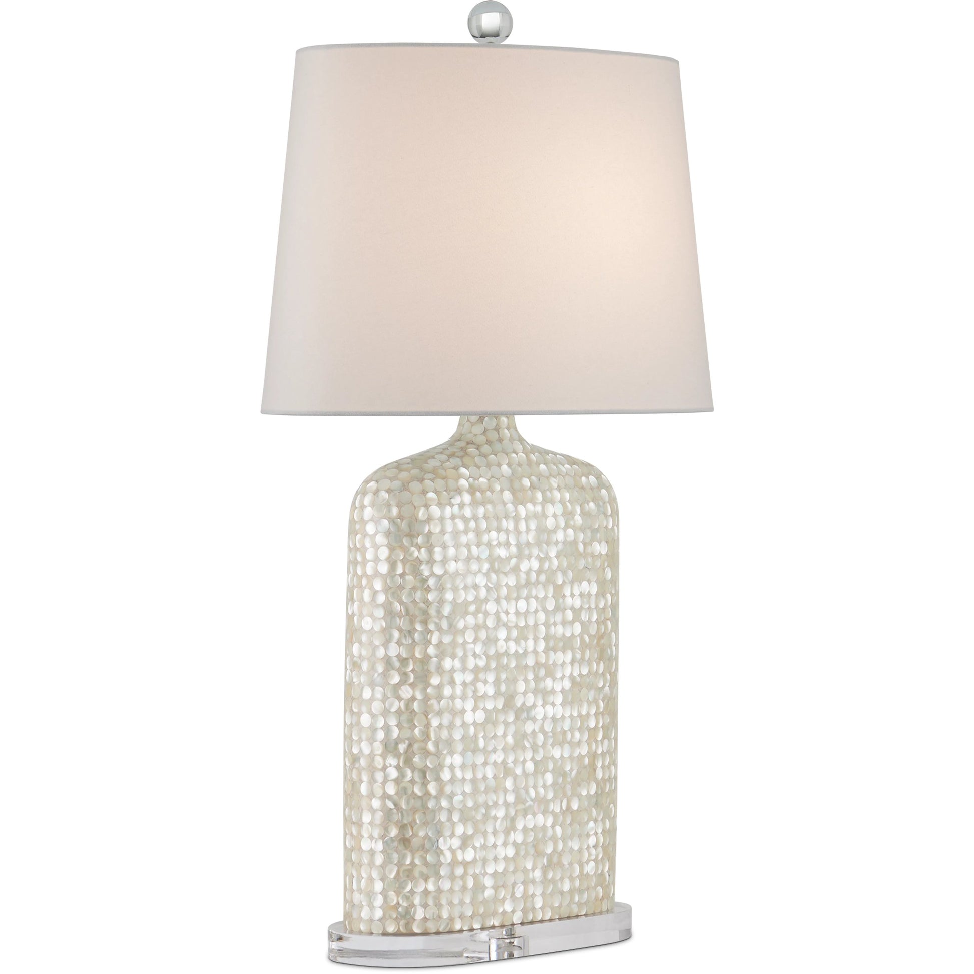 Gerri Dot Table Lamp by Currey and Company in white, clear. Made from mother of pearl, acrylic in a modern style.