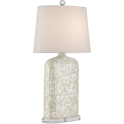 Gerri Dot Table Lamp by Currey and Company in white, clear. Made from mother of pearl, acrylic in a modern style.