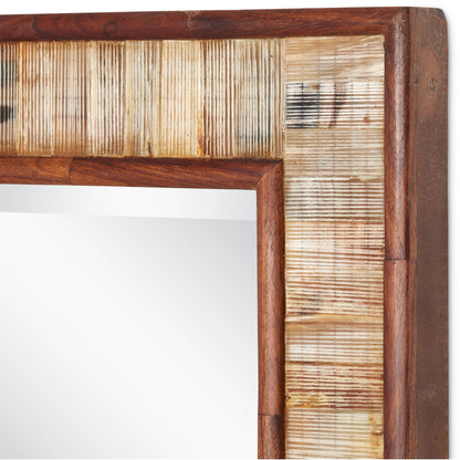 Hyson Large Square Mirror by Currey and Company in chiseled horn, natural, mirror. Made from horn, sheesham wood, engineered wood, glass in a modern style.