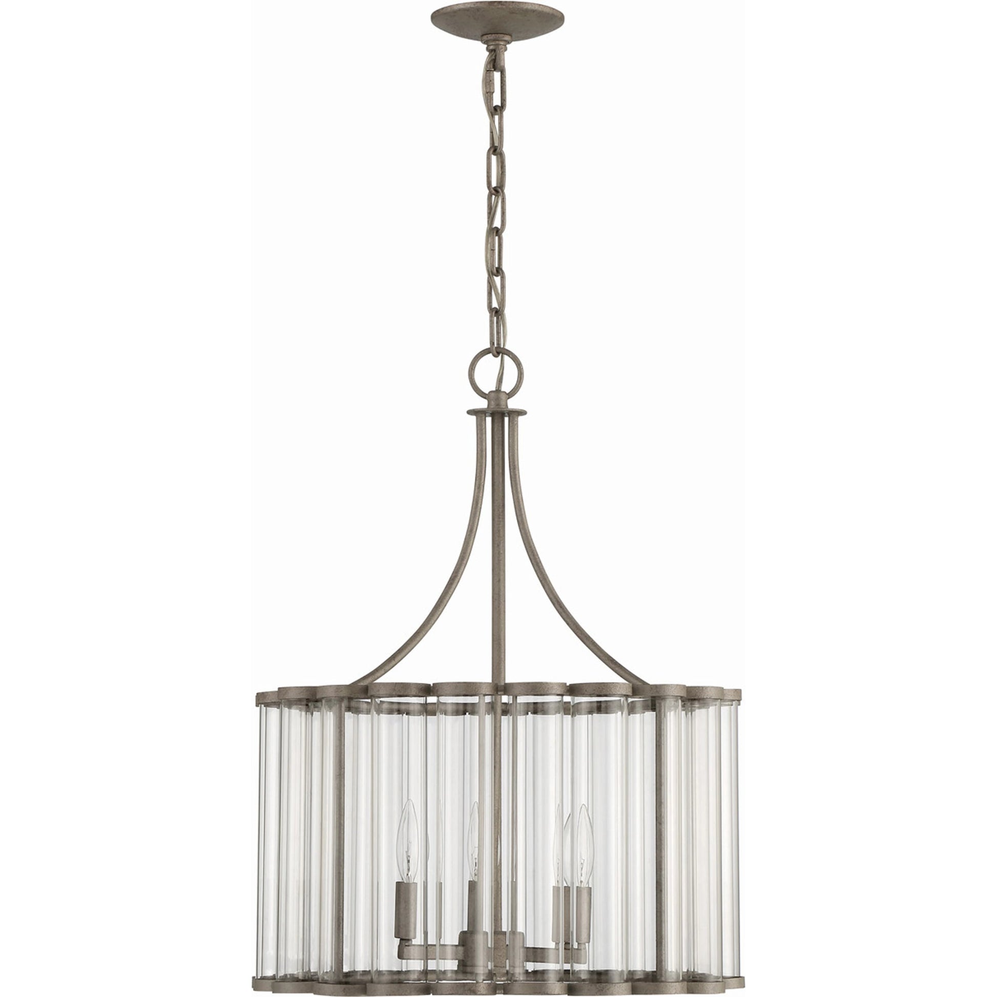 Bridgewater Chandelier by Lumanity in light sand mercury. Made from iron, glass in a traditional style.