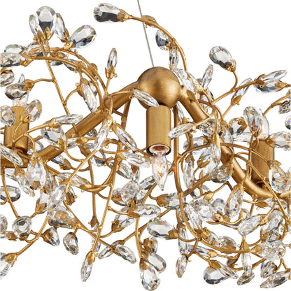 Crystal Bud Ring Chandelier by Currey and Company in clear, brass. Made from crystal, wrought iron in a modern style.