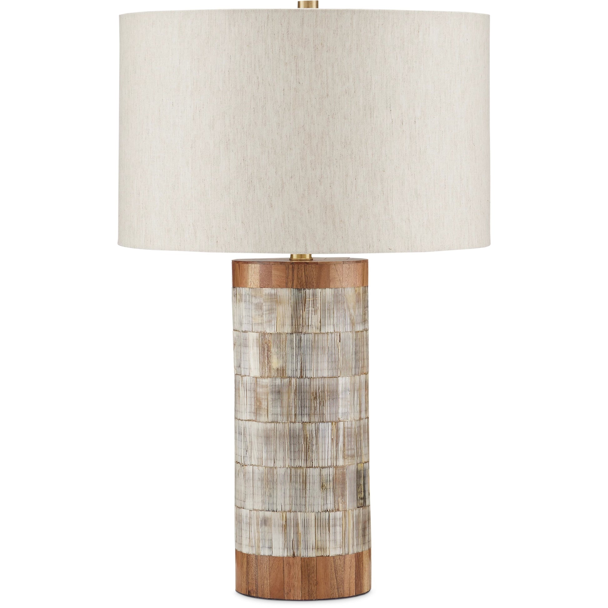 Hyson Table Lamp by Currey and Company in natural, brass. Made from wood, horn, composite, engineered hardwood, metal in a modern style.