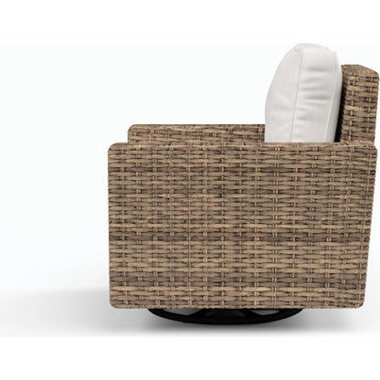 Havana Outdoor Swivel Club Chair by Sunset West in tobacco. Made from resin wicker in a modern style.