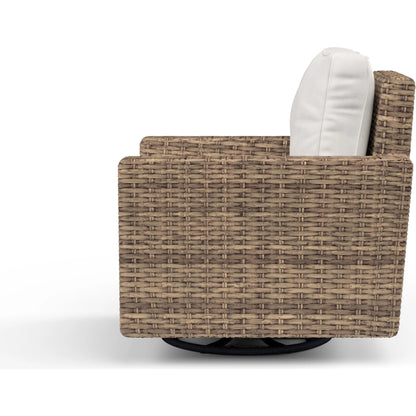 Havana Outdoor Swivel Club Chair by Sunset West in tobacco. Made from resin wicker in a modern style.