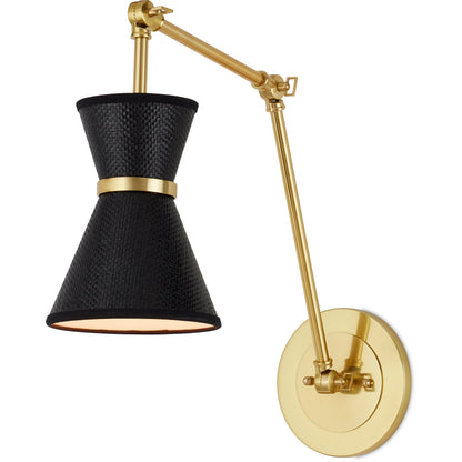 Avignon Wall Sconce by Currey and Company in polished brass, black. Made from metal, paper in a modern style.
