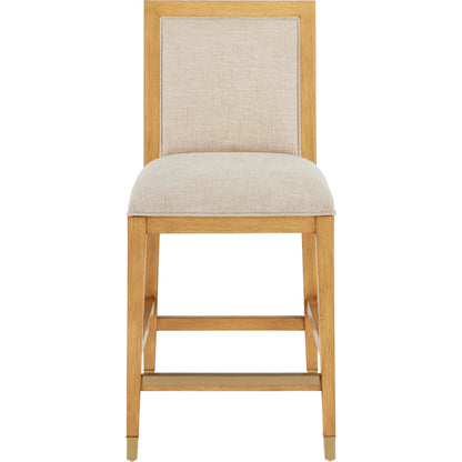 Santos Counter Stool by Currey and Company. Made from mahogany, rattan, brass in a modern style.