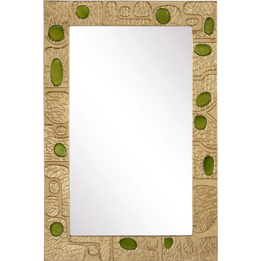 Beau Monde Mirror by Currey and Company in gold, green. Made from cast aluminum, enamel, glass in a unique style.