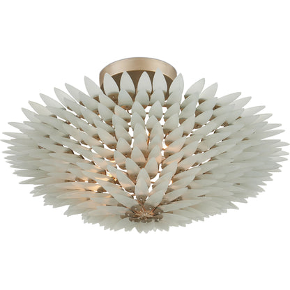Dahlia Semi-Flush Mount by Currey and Company in frosted, contemporary silver. Made from recycled glass, wrought iron in a modern style.