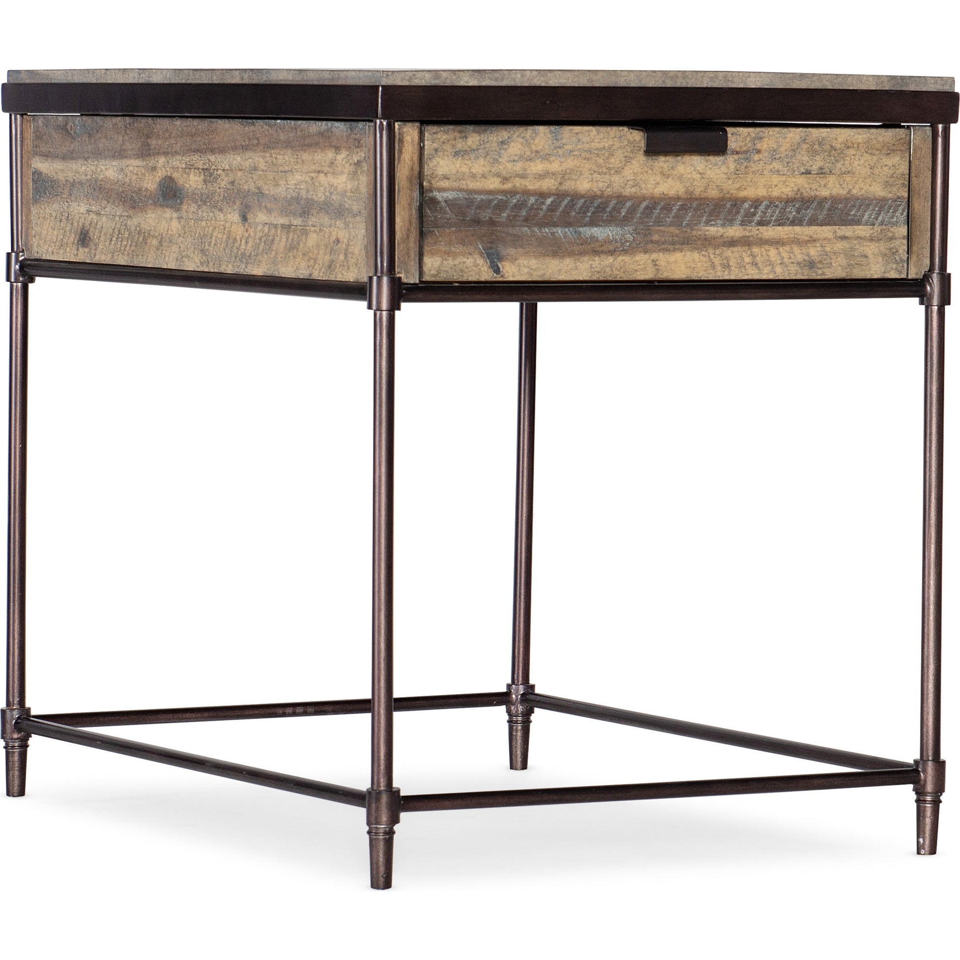 St. Armand End Table by Hooker Furniture. Made from acacia solids with round metal tube, metal sheet in a modern style.