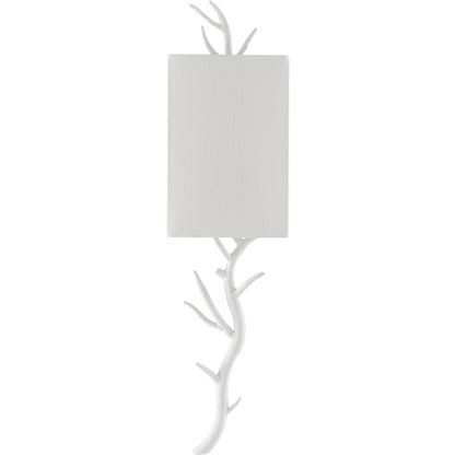 Baneberry Wall Sconce by Currey and Company in gesso white. Made from wrought iron in a transitional style.