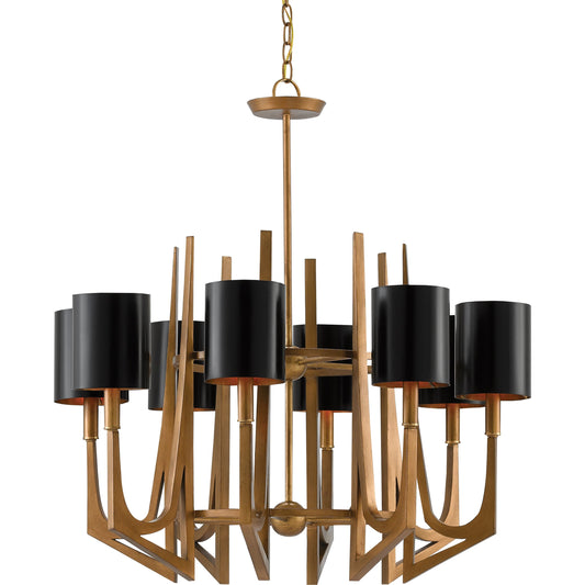 Umberto Chandelier by Currey and Company in brass. Made from wrought iron in a modern style.