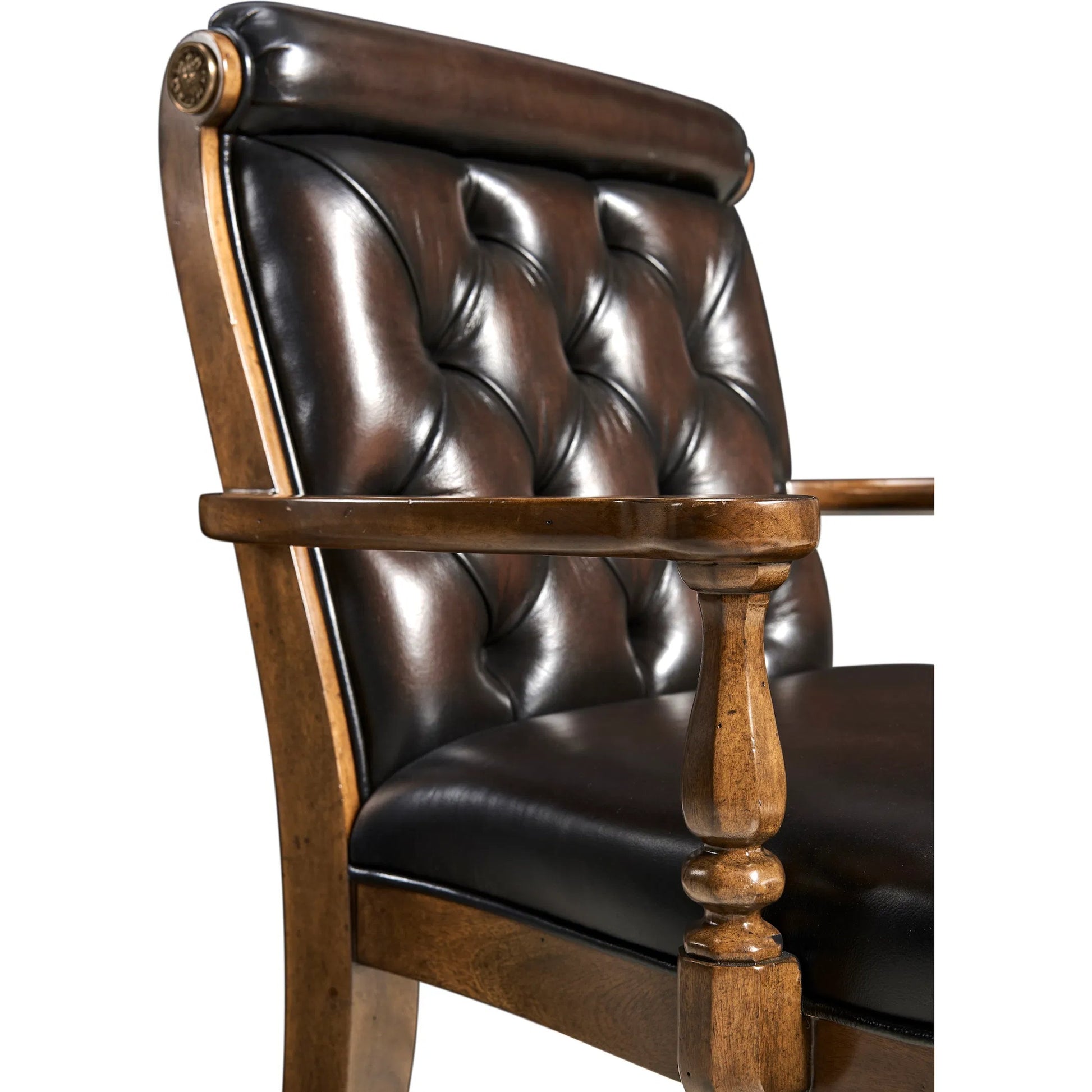 Viceroy Arm Chair by Jonathan Charles in viceroy brown santos. Made from local mahogany, leather, brass in a unique style.