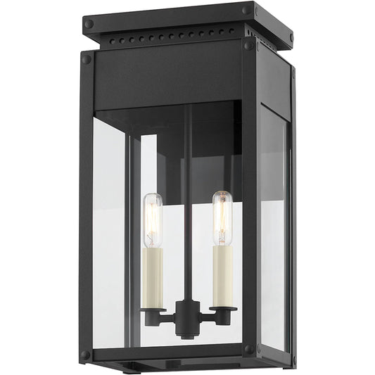 Braydan 2 Light Exterior Wall Sconce by Troy in textured black. Made from aluminum in a modern style.
