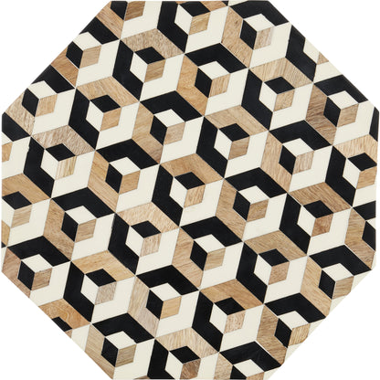 Geo Accent Table by Currey and Company in natural, white, black. Made from mango wood, bone, composite in a modern style.