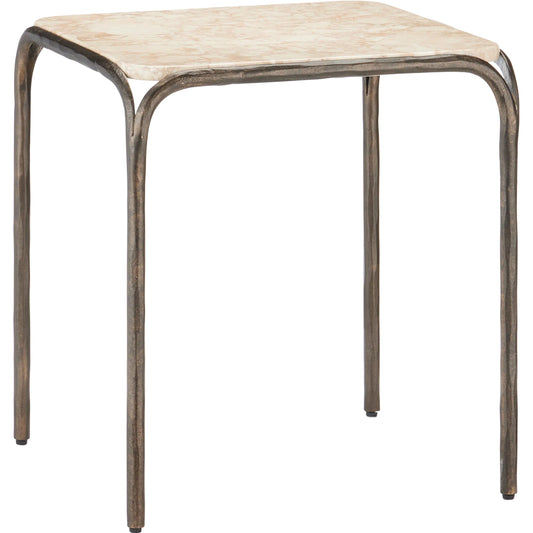 Crema Side Table by Currey and Company in natural, bronze. Made from marble, iron in a unique style.