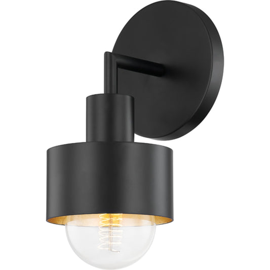 North Wall Sconce by Troy in soft black, gold leaf. Made from iron, steel in a modern style.