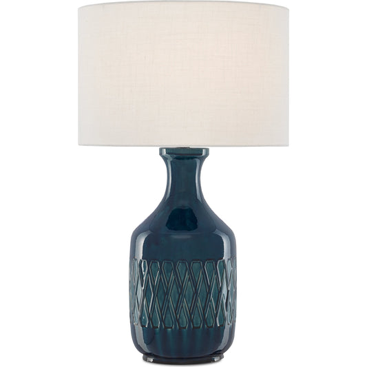 Samba Table Lamp by Currey and Company in ocean blue. Made from ceramic in a modern style.