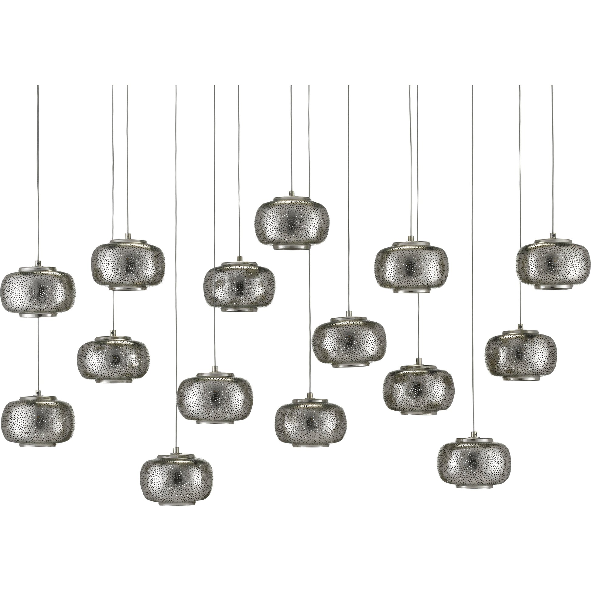 Pepper Linear Pendant by Currey and Company in painted silver, nickel. Made from metal in a modern style.