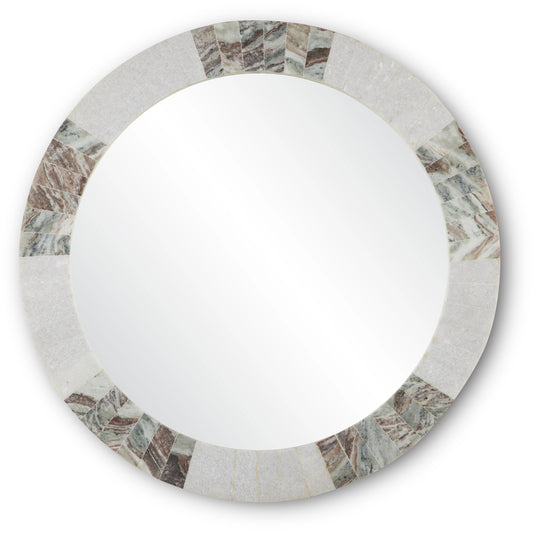 001 SI-1923903 | Primary Silo | Elena Round Mirror by Currey and Company in white, brown, mirror. Made from toronto brown marble, white marble, glass in a modern style.