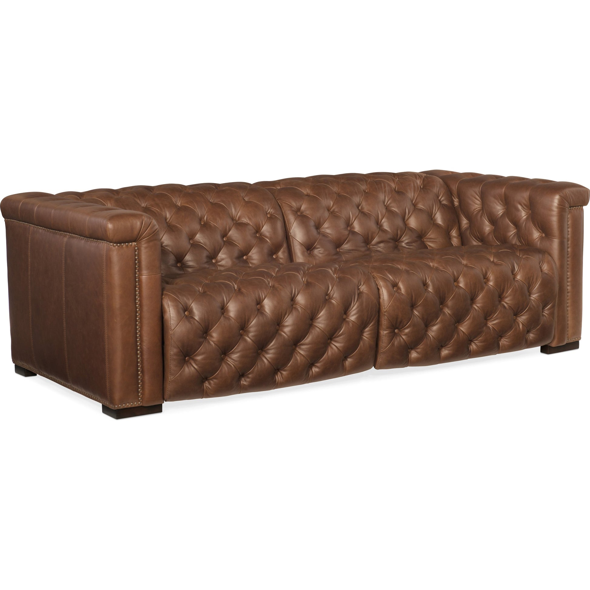 Savion Power Reclining Sofa by Hooker Furniture in brown. Made from leather in a modern style.