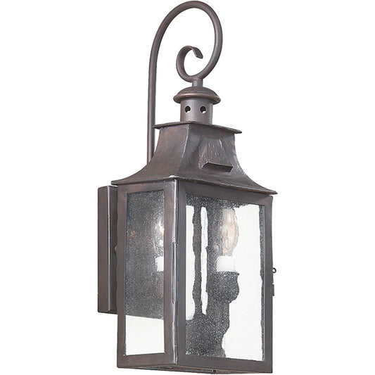 Newton Wall Lantern by Troy in old bronze. Made from hand forged iron in a traditional style.
