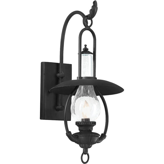 La Grange Wall Lantern by Troy in old bronze. Made from hand forged iron in a transitional style.