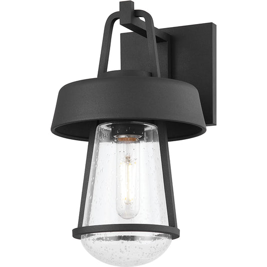 Brady Exterior Wall Sconce by Troy in textured black. Made from aluminum in a modern style.