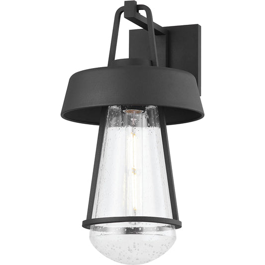 Brady Exterior Wall Sconce by Troy in textured black. Made from aluminum in a modern style.