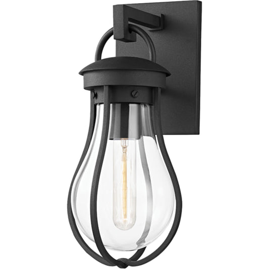 Bowie Exterior Wall Sconce by Troy in textured black. Made from aluminum, stainless steel in a traditional style.