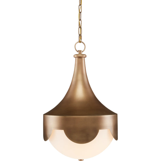 Pasha Pendant by Currey and Company in antique brass. Made from metal, glass in a transitional style.