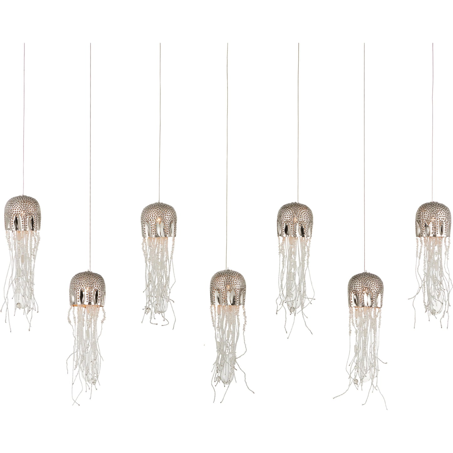 006 SI-1924034 | Primary Silo | Medusa Rectangular 7-LIGHT Multi-Drop Pendant by Currey and Company in nickel, silver. Made from nickel, steel, glass in a modern style.