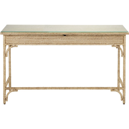 Olisa Rope Desk by Currey and Company in natural, brown carafe. Made from abaca rope, wood, wrought iron in a modern style.