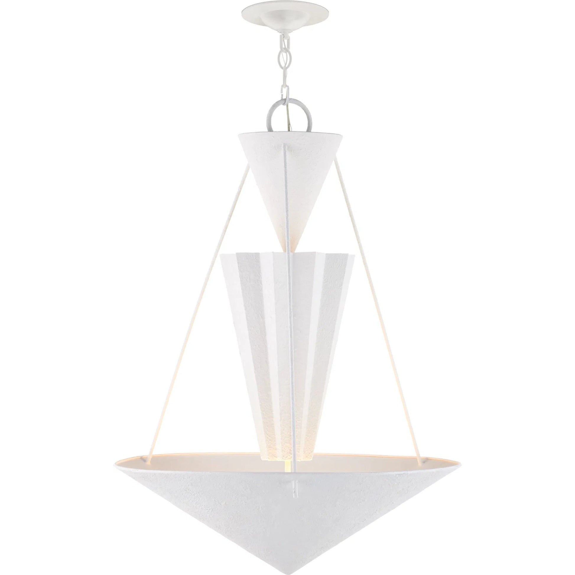 Empyrean Chandelier by Currey and Company in yeso blanco. Made from wrought iron in a modern style.