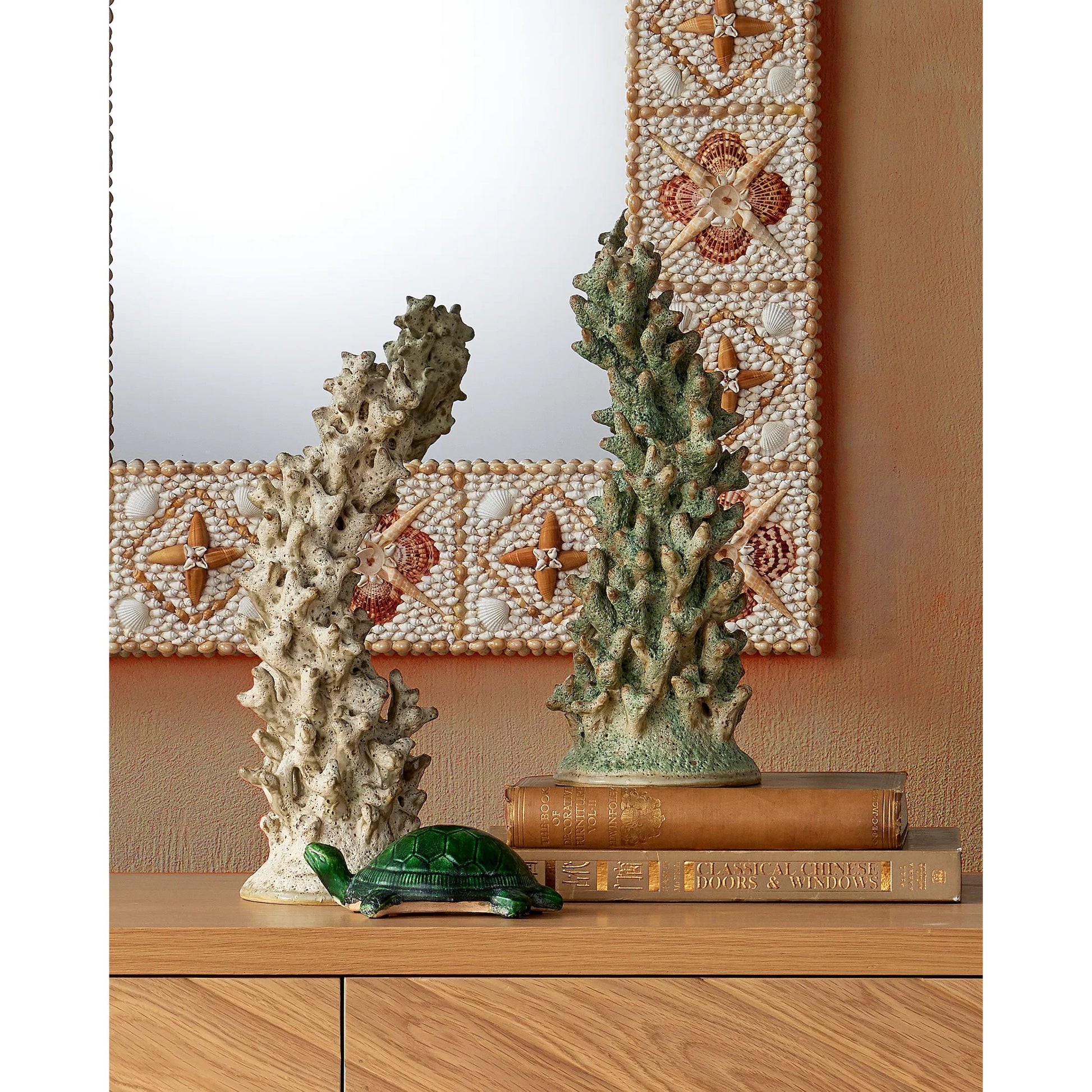 Junonia Mirror by Currey and Company in natural. Made from shell, wood, glass in a eclectic & global style.