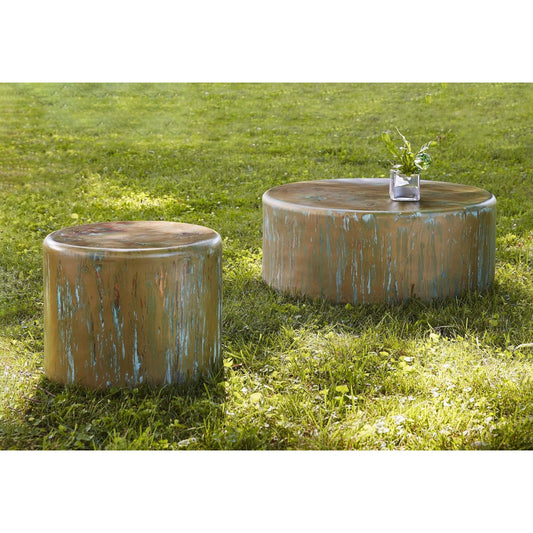 Button End Table by Phillips Collection in olive and lichen. Made from resin, fiberglass in a modern style.