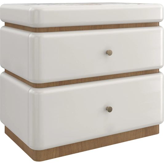 Milos Nightstand by Caracole in almond milk, toasted pecan. Made from acacia, marble, birch in a unique style.