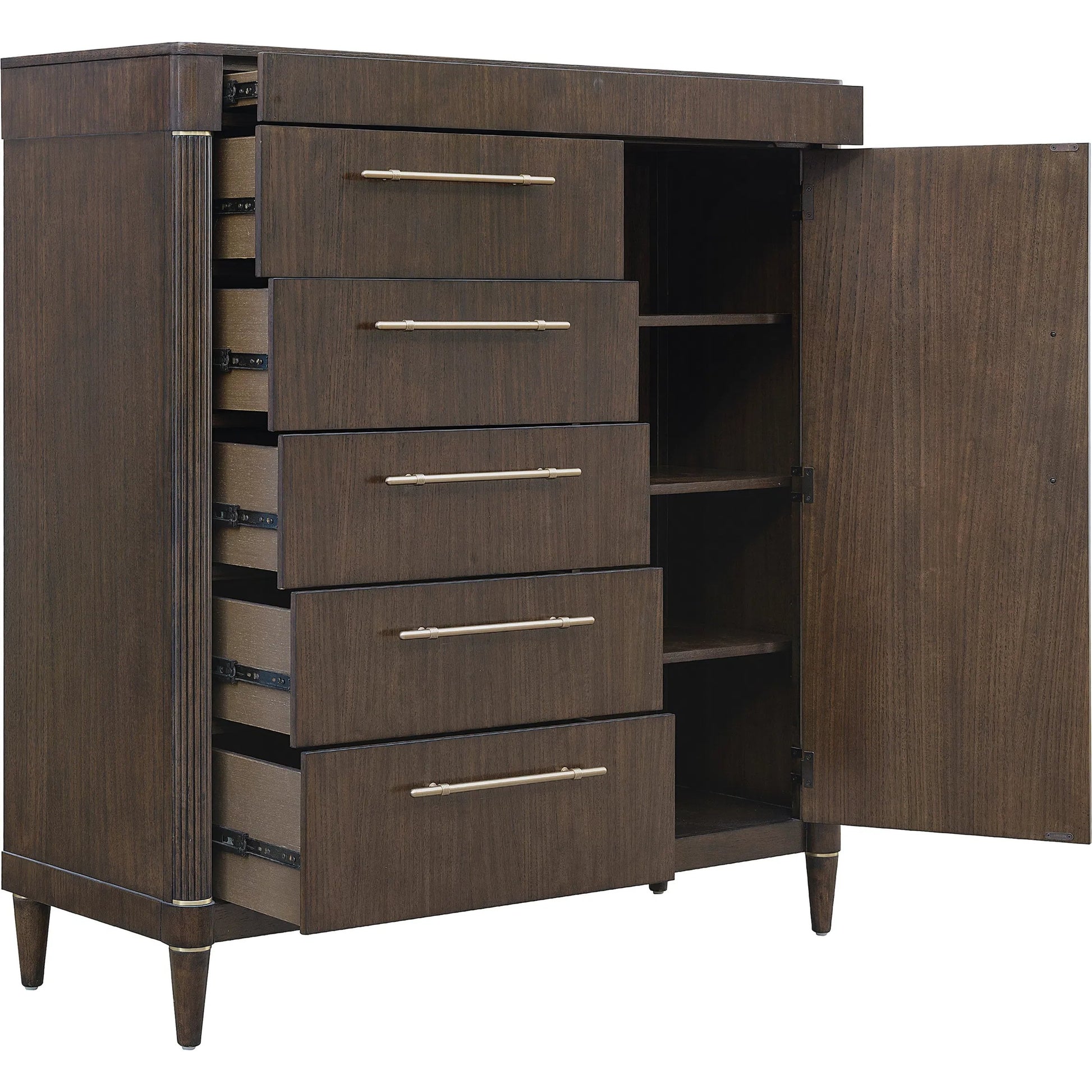 Asher Park 6 Drawer Master Chest by Pulaski Furniture in piano brown. Made from eucalyptus veneers in a unique style.