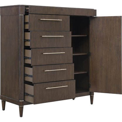 Asher Park 6 Drawer Master Chest by Pulaski Furniture in piano brown. Made from eucalyptus veneers in a unique style.