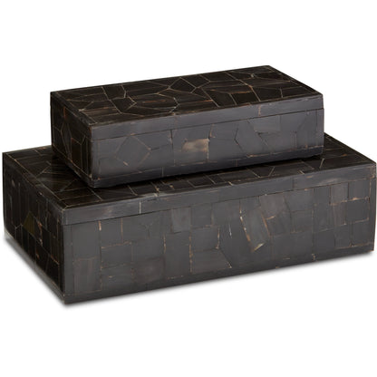 Bone Mosaic Box Set by Currey and Company in black. Made from bone, wood in a traditional style.