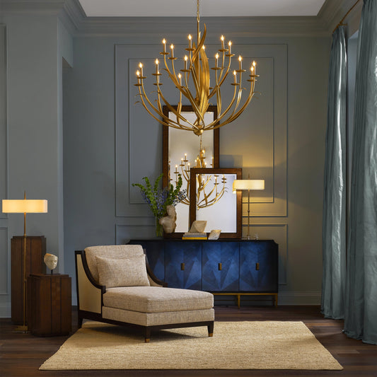 Caldwell Table Lamp by Currey and Company in antique brass, clear. Made from metal, optic crystal in a modern style.