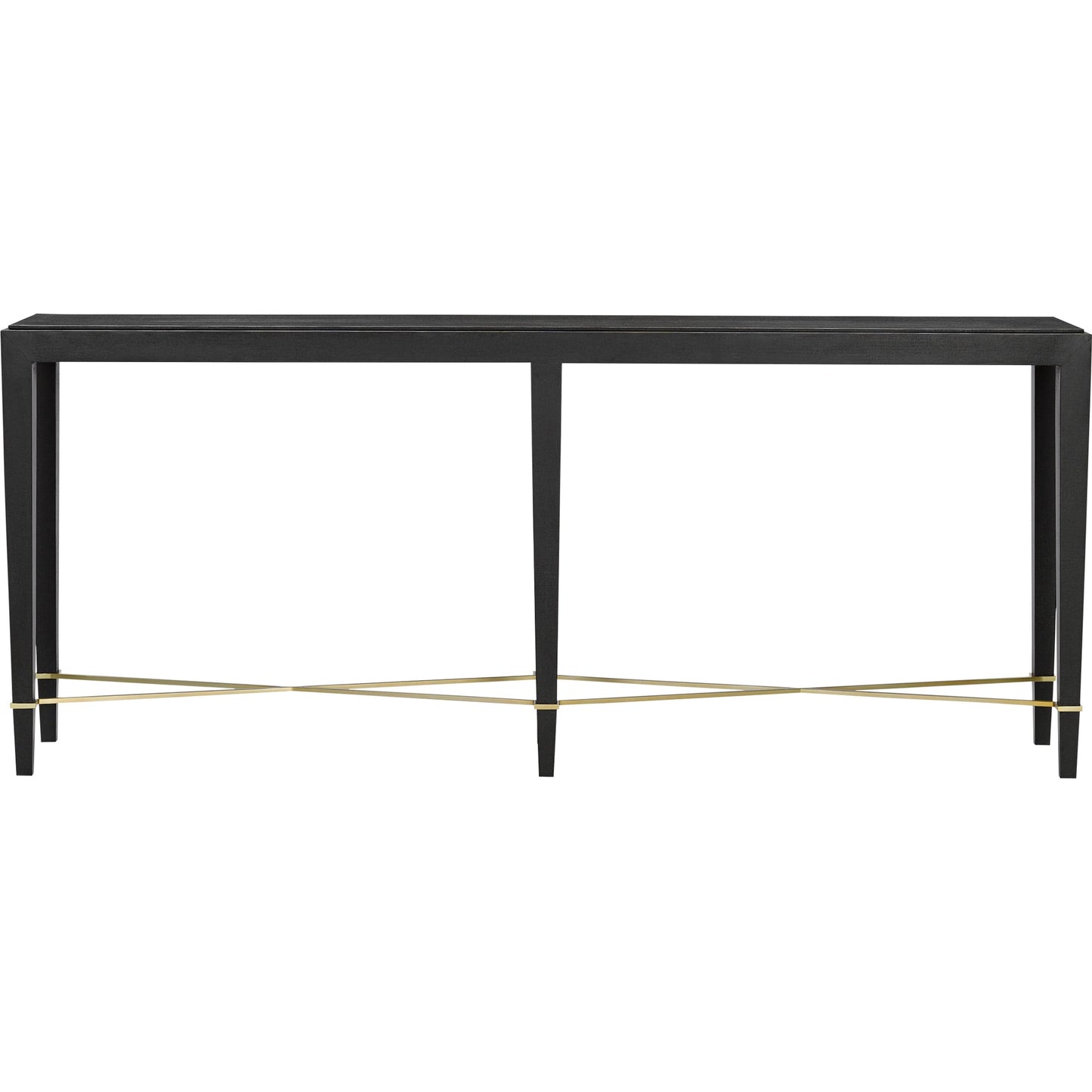 006 S-291340 | Additional Silo | Verona Console Table by Currey and Company in black lacquered linen, champagne metal. Made from black lacquered linen, solid wood, engineered wood, metal in a modern style.