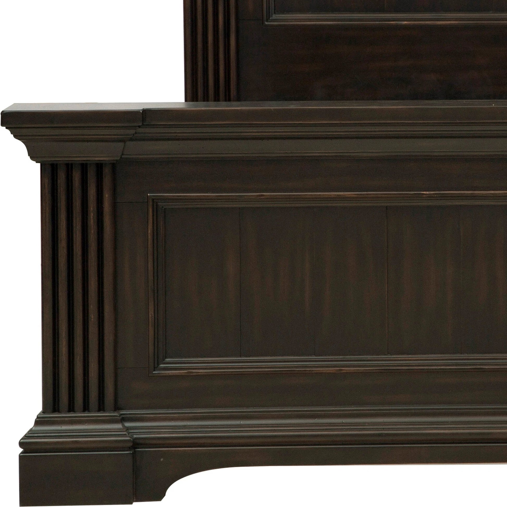 Caldwell Bed by Pulaski Furniture in deep brown. Made from acacia veneers, asian hardwood in a traditional style.
