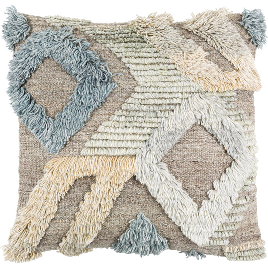 Baracoa Pillow - 31742 by Surya in gray, light beige. Made from 65% rayon, 28% wool, 7% cotton, 100% cotton in a eclectic & global style.