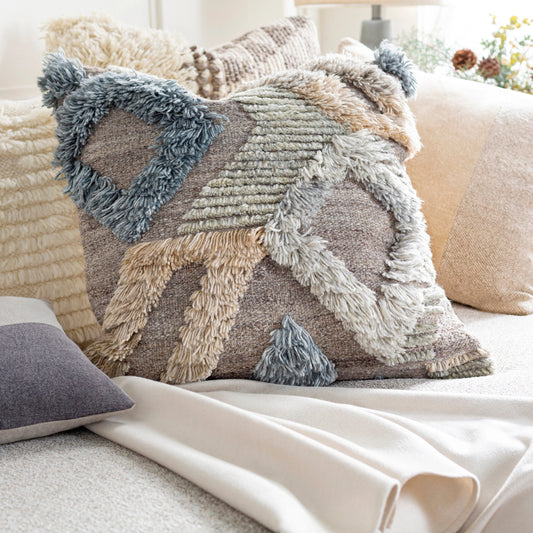 Baracoa Pillow - 31742 by Surya in gray, light beige. Made from 65% rayon, 28% wool, 7% cotton, 100% cotton in a eclectic & global style.