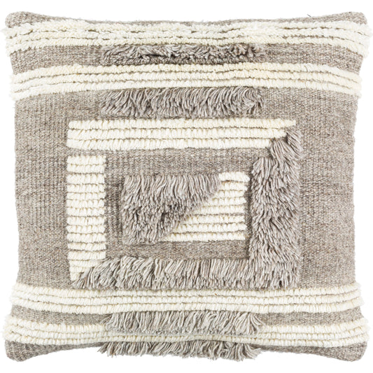 Baracoa Pillow - 34013 by Surya in gray, tan, cream. Made from front: 65% rayon, 28% wool, 7% cotton, back: 100% cotton in a modern style.