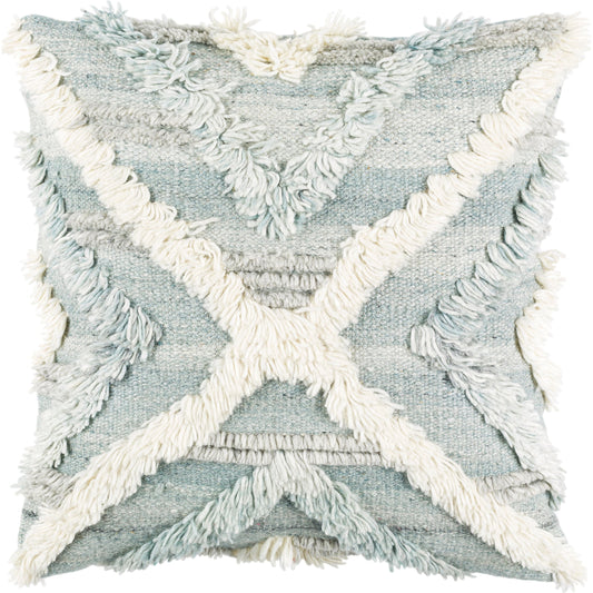 Baracoa Pillow - 36076 by Surya in ice blue, light beige. Made from 65% rayon, 28% wool, 7% cotton, 100% cotton in a eclectic & global style.